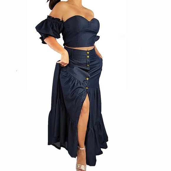 Two-piece top and skirt, Crop Top and Long skirt set. - Picture 2 of 8